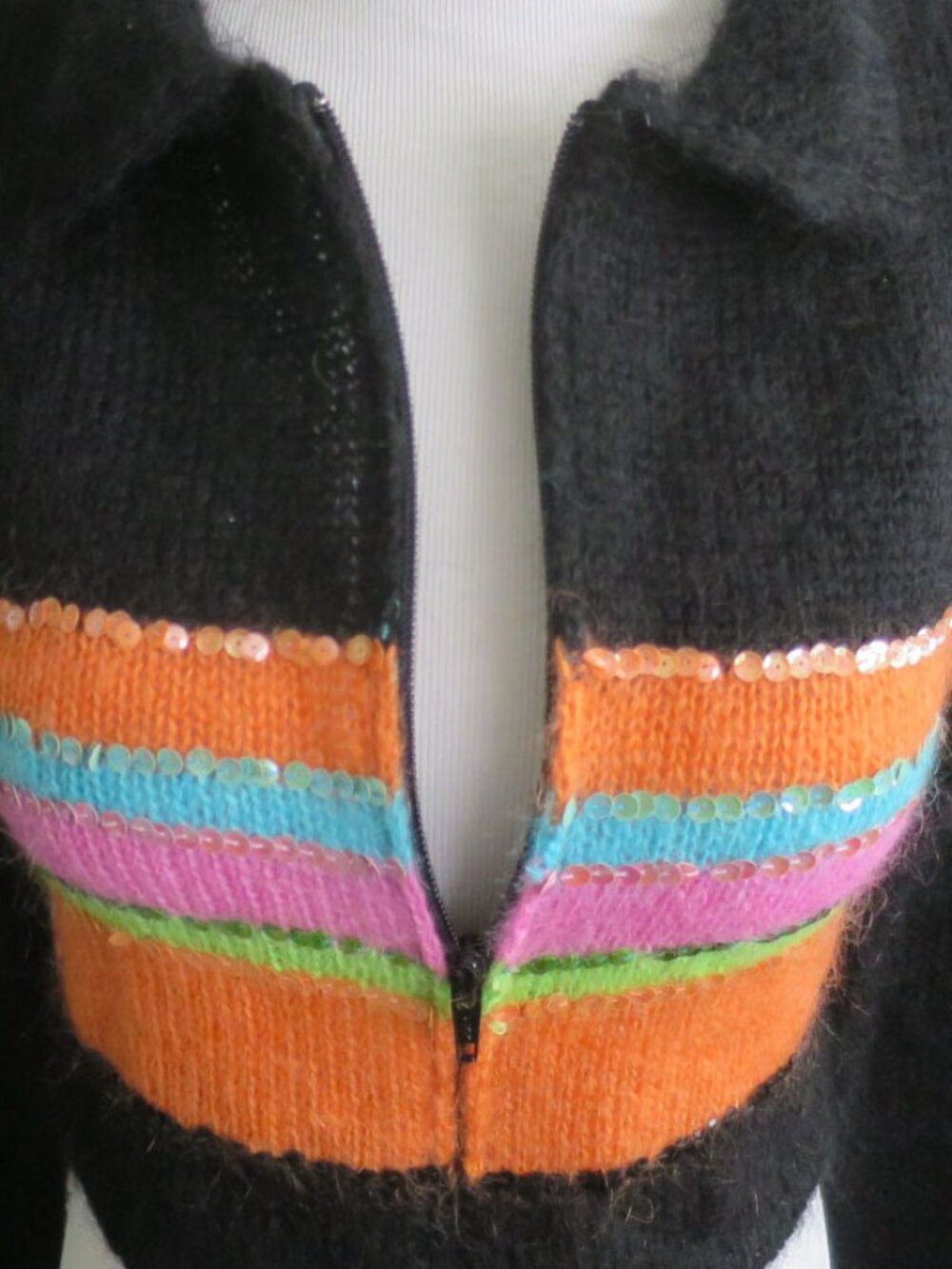 Y2K Cropped Striped Sequin Mohair Cardigan Sweater Size XS - Picture 4 of 12